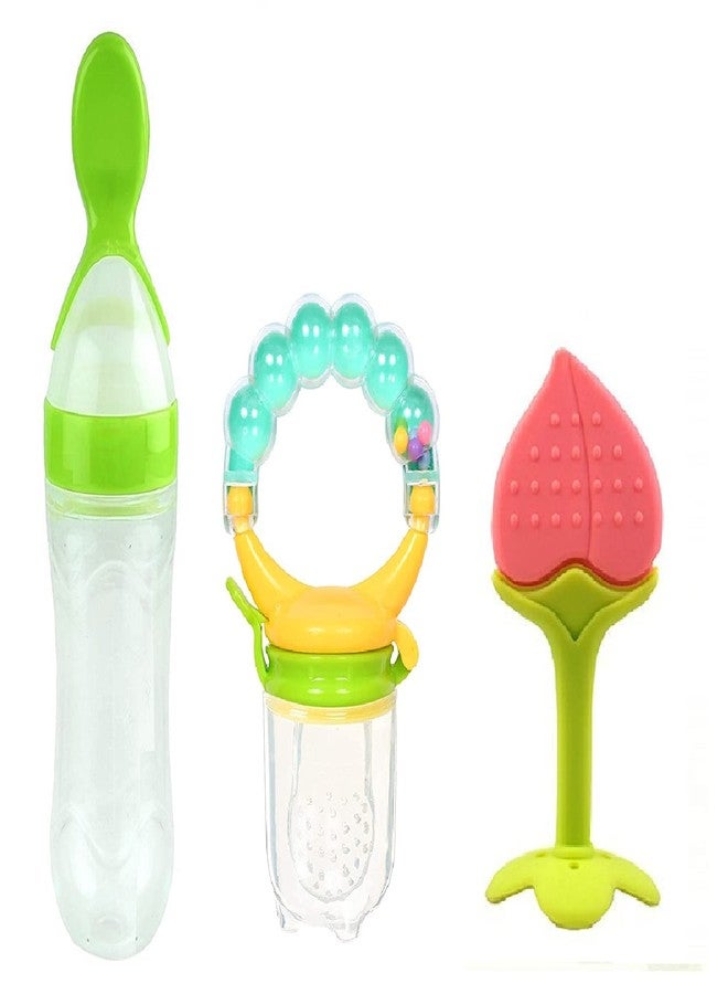 First Trend Newborn Baby Toddler Cereal, Rice Paste Feeding Milk Bottle Food Feeder & Baby Fruit Nibbler Soother & Silicone Teether (Combo Pack of 3) - Image 1