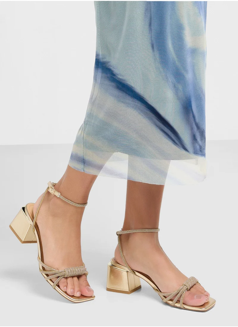 Truffle Diamante Ankle Strap Multi Strap Block Heel Sandal