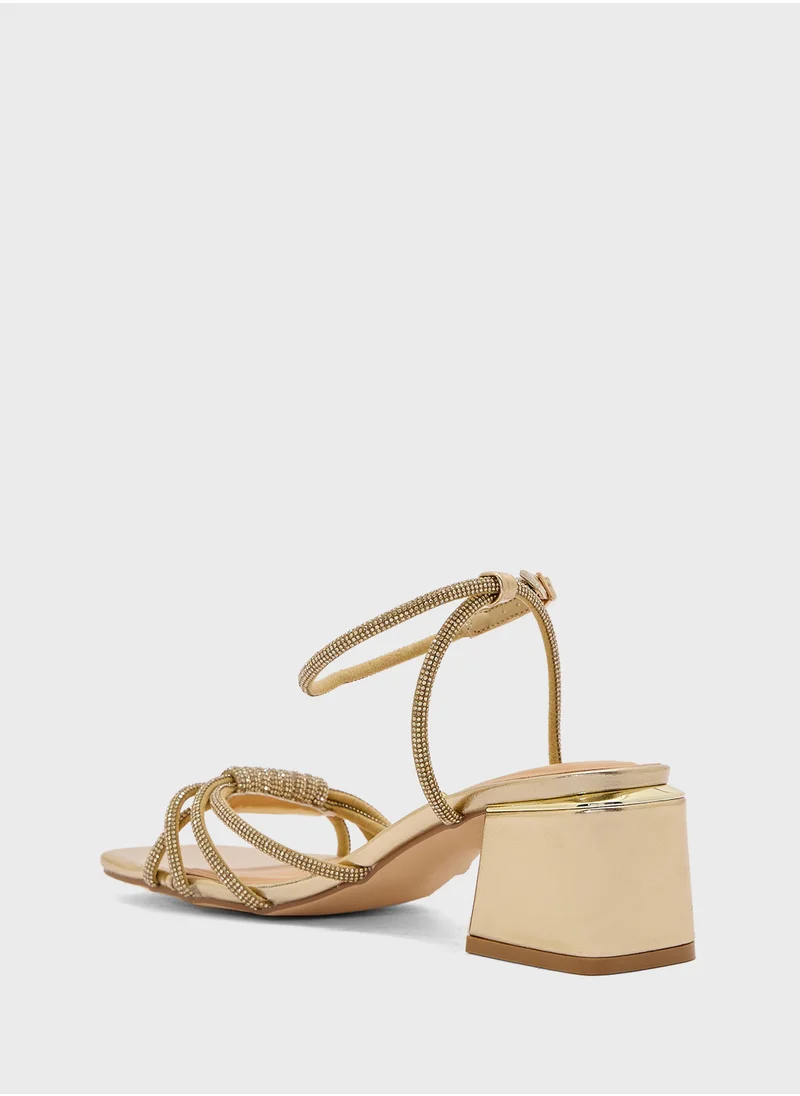 Truffle Diamante Ankle Strap Multi Strap Block Heel Sandal