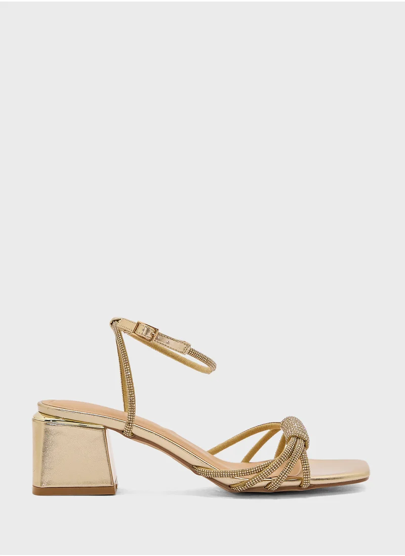 Truffle Diamante Ankle Strap Multi Strap Block Heel Sandal