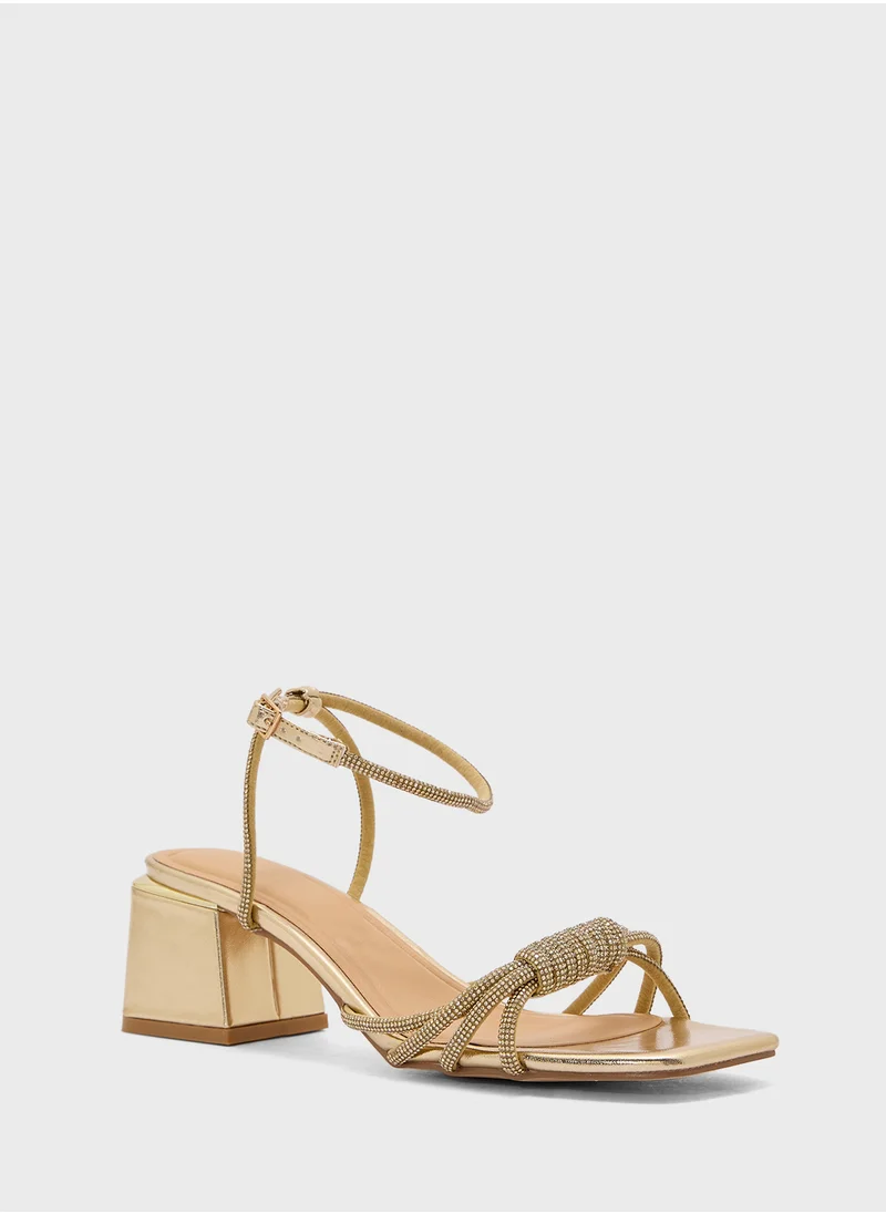 Truffle Diamante Ankle Strap Multi Strap Block Heel Sandal