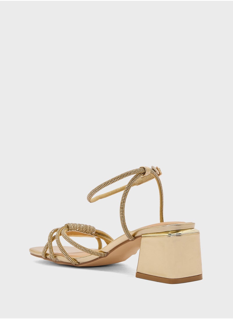 Truffle Diamante Ankle Strap Multi Strap Block Heel Sandal  - Image 3