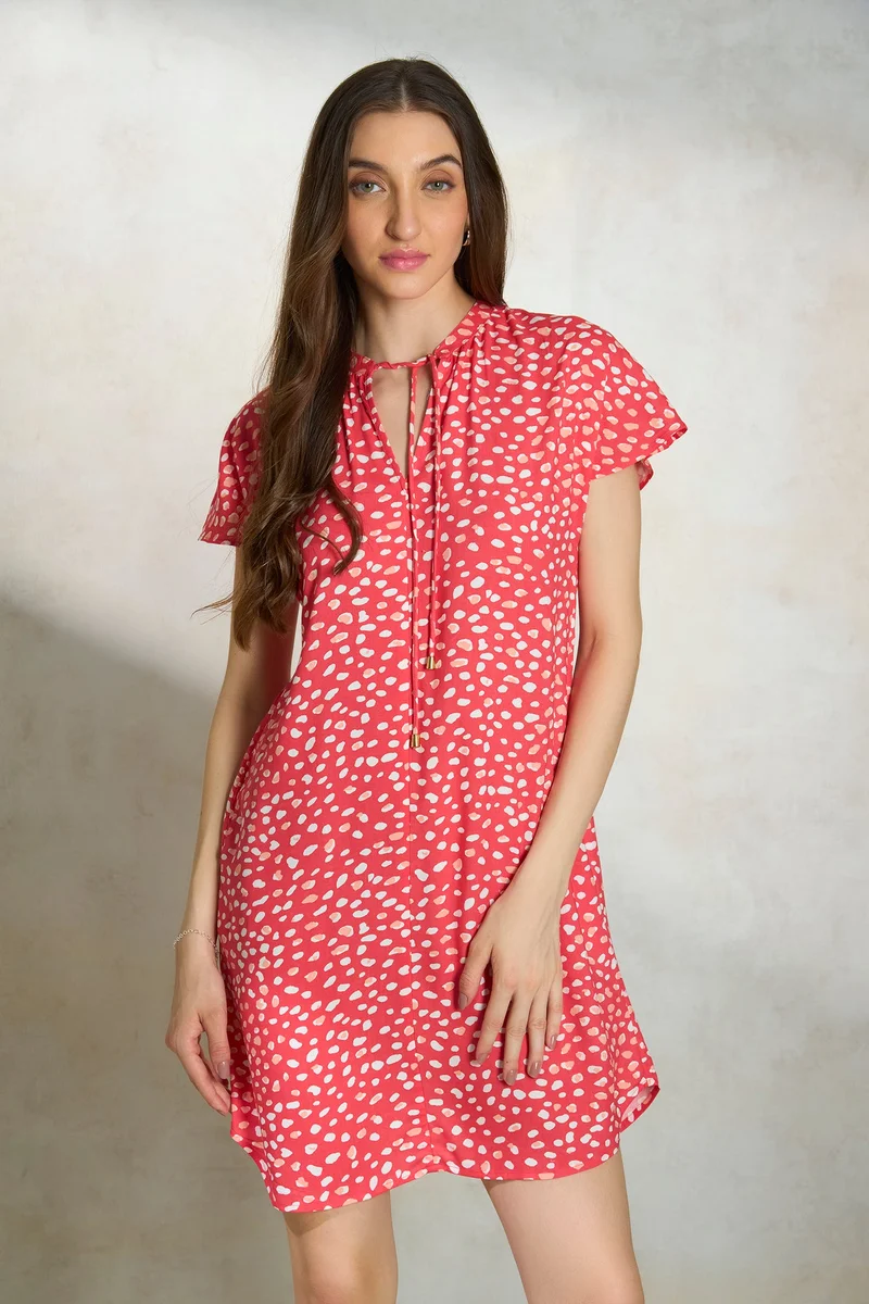 Virgio Animal Print Viscose Animal Print Batwing Dress for Women