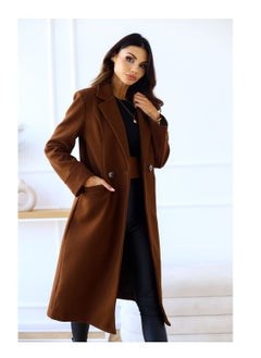Loquat New Women's Fashion Simple Long Sleeve Lapel Button Wool Overcoat  - Image 2