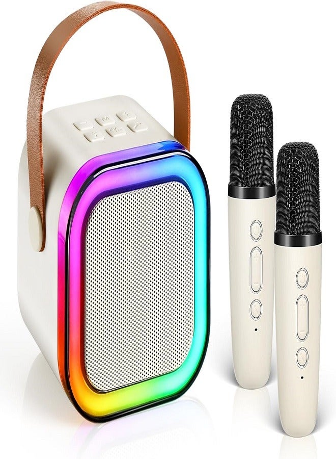 Karaoke Machine, Mini Karaoke Machine with 2 Wireless Microphones for Singing, for Kids & Adults Year,  Birthday Gifts Portable Karaoke Machine (Beige)
