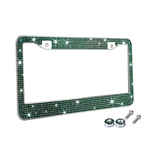 TZARROT Bling License Plate Frame for Women Green Diamond Rhinestone License Plate Frame Emerald Bling Car Accessories for Women Girls Bedazzled Sparkly - Image 1