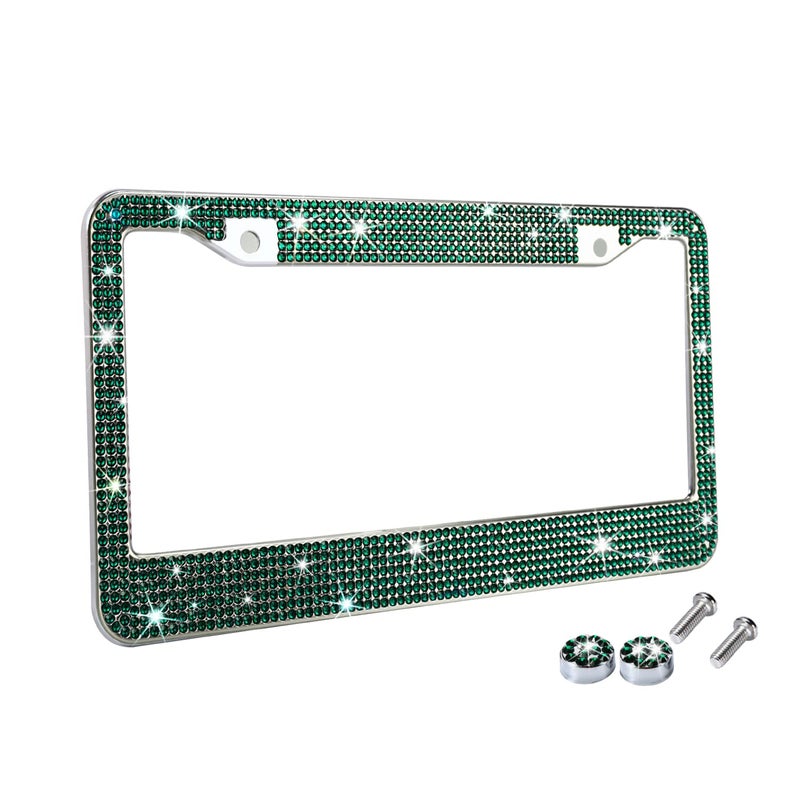 TZARROT Bling License Plate Frame for Women Green Diamond Rhinestone License Plate Frame Emerald Bling Car Accessories for Women Girls Bedazzled Sparkly - Image 3