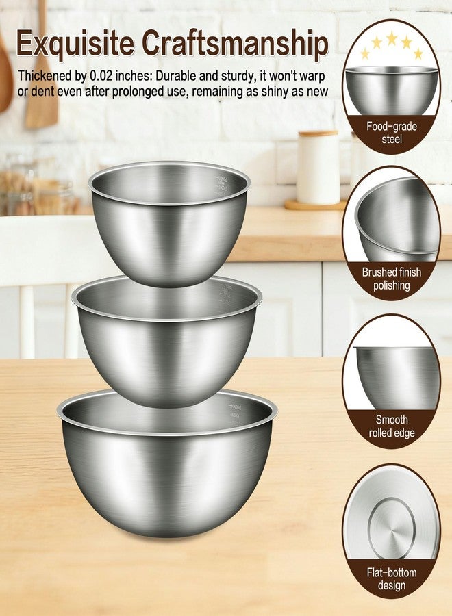 Gronivex 3-Piece Stainless Steel Mixing Bowls Set (17.5",8.7" 9.8" Inches) - Food Grade 304 with Measurement Marks, Dishwasher Safe & Stackable - Perfect for Baking, Salad Making, Meal Prep and Kitchen Use - Image 2