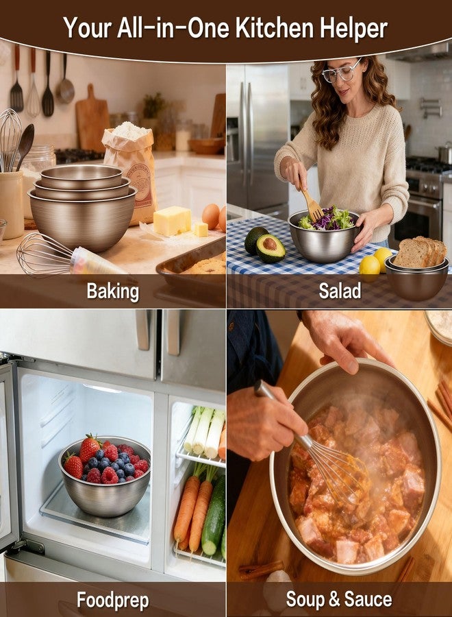 Gronivex 3-Piece Stainless Steel Mixing Bowls Set (17.5",8.7" 9.8" Inches) - Food Grade 304 with Measurement Marks, Dishwasher Safe & Stackable - Perfect for Baking, Salad Making, Meal Prep and Kitchen Use - Image 4