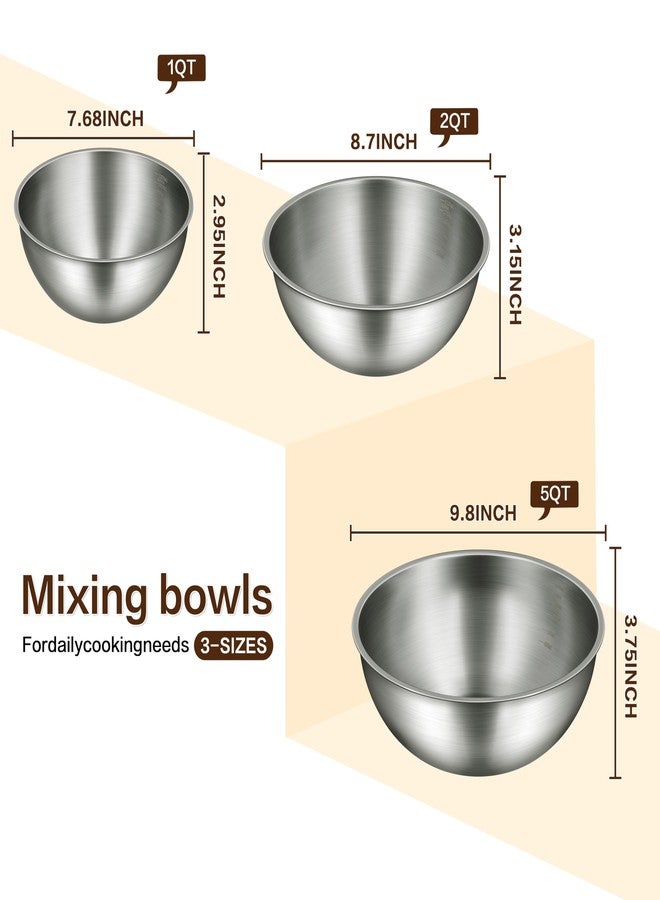 Gronivex 3-Piece Stainless Steel Mixing Bowls Set (17.5",8.7" 9.8" Inches) - Food Grade 304 with Measurement Marks, Dishwasher Safe & Stackable - Perfect for Baking, Salad Making, Meal Prep and Kitchen Use - Image 3