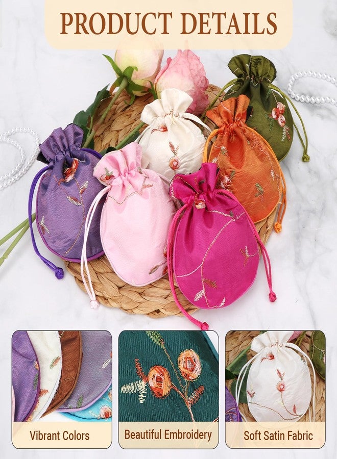 kilofly 12 Silk Coin Purse Drawstring Floral Embroidered Jewelry Bag Gift Pouch - Image 3