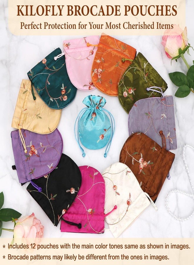 kilofly 12 Silk Coin Purse Drawstring Floral Embroidered Jewelry Bag Gift Pouch - Image 4