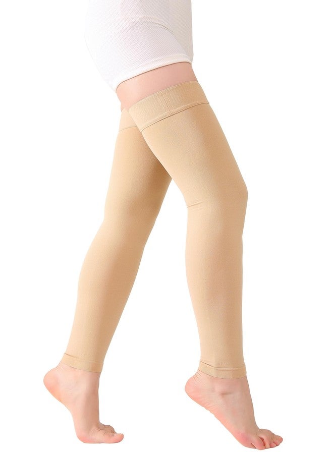 TOFLY® Medical Thigh High Compression Socks Footless for Women & Men, Opaque Support Hose, 15-20mmHg Graduated Compression Stockings with Silicone Band for Varicose Veins, Edema, DVT, 1 Pair Beige M - Image 5