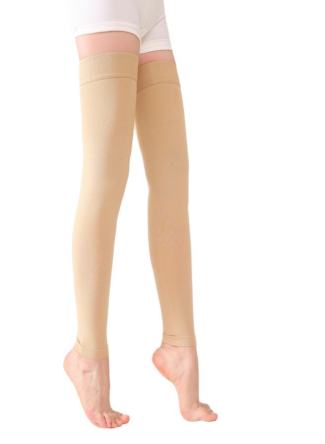 TOFLY® Medical Thigh High Compression Socks Footless for Women & Men, Opaque Support Hose, 15-20mmHg Graduated Compression Stockings with Silicone Band for Varicose Veins, Edema, DVT, 1 Pair Beige M - Image 1