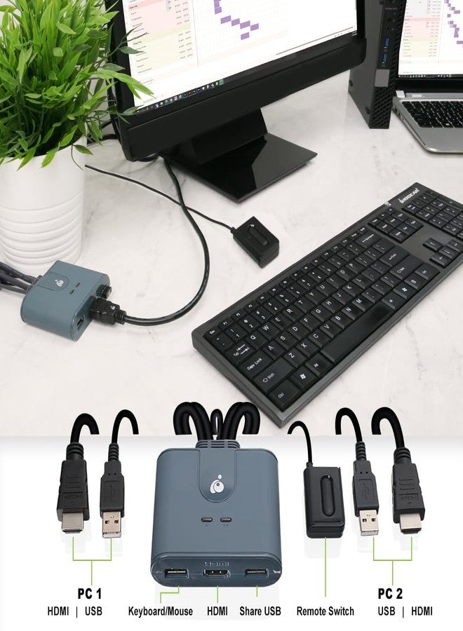 أيوغير كابل IOGEAR KVM ثنائي المنافذ USB وHDMI - دقة 1920 × 1200 بكسل بتردد 60 هرتز - التوصيل والتشغيل - متوافق مع Xbox / PS4/5 - أنظمة Windows وMac وLinux - GCS32HU - Image 2