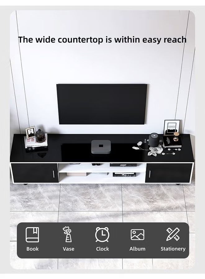 140cm Modern TV Table, Television Stand, Modern Minimalist TV Cabinet, TV Unit TV Stand TV Bench with Storage Shelves, Multifunctional TV Desk for Entertainment Center Gaming Media Home Living Room (DSG015-140) - Image 4