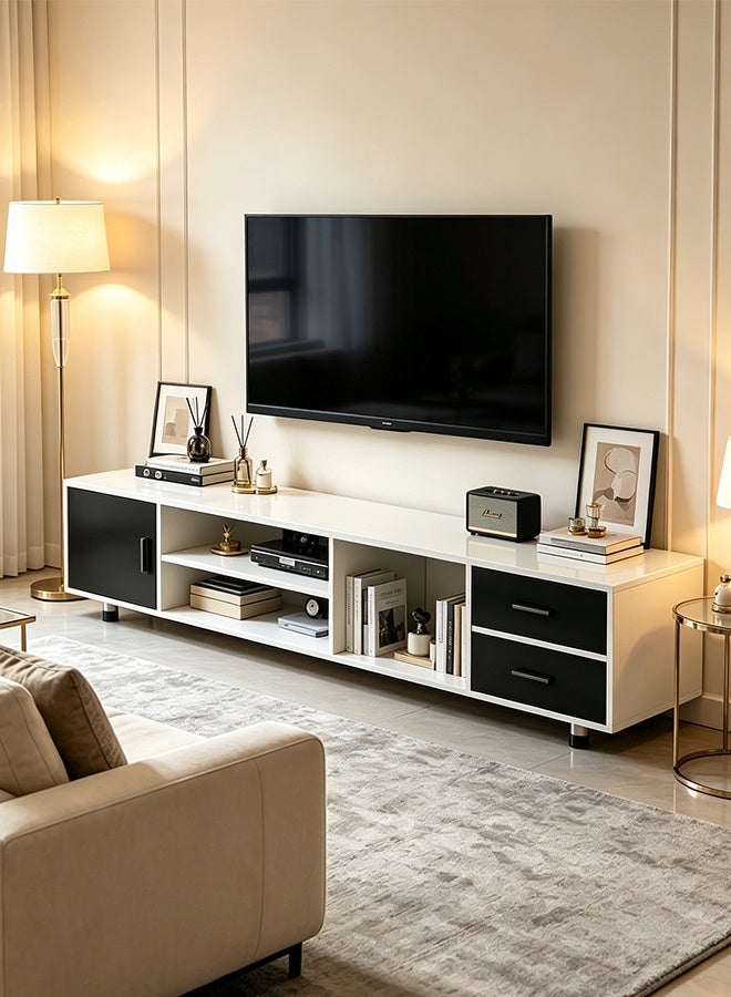 140cm Modern TV Table, Television Stand, Modern Minimalist TV Cabinet, TV Unit TV Stand TV Bench with Storage Shelves, Multifunctional TV Desk for Entertainment Center Gaming Media Home Living Room (DSG015-140) - Image 1