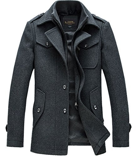 chouyatou Men's Stand Collar Wool-Blend Classic Pea Coat with Removable Inner Collar (XX-Large, H36-Gray) - Image 4