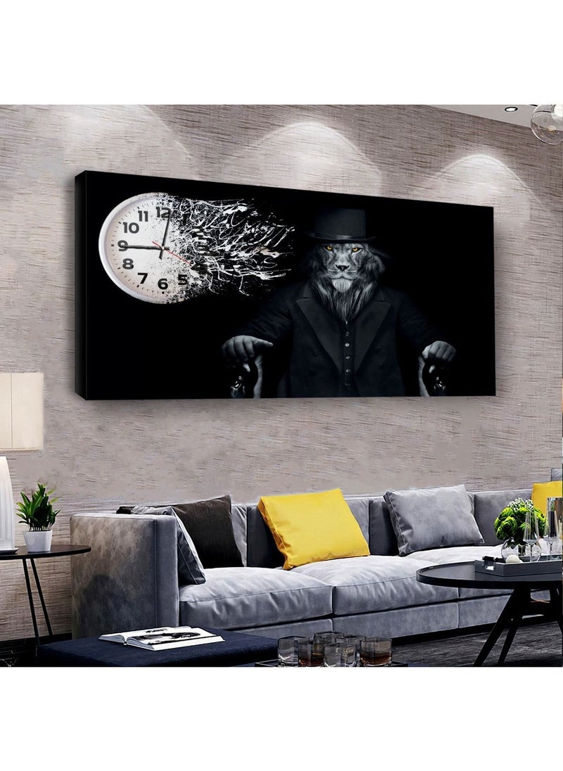 Zevahir Mobilya Dekorasyon Zevahir Furniture Decoration Lion Mafia 100 X 50 Cm Canvas Painting with Clock  - Image 1