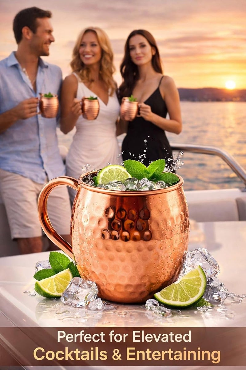 BOLD & DIVINE Moscow Mule Copper Mugs - Set of 2, 100% HANDCRAFTED - Food Safe Pure Copper Solid Mugs - 16 oz Gift Set with Premium Quality Cocktail Straws & Shot Glass! - Image 4