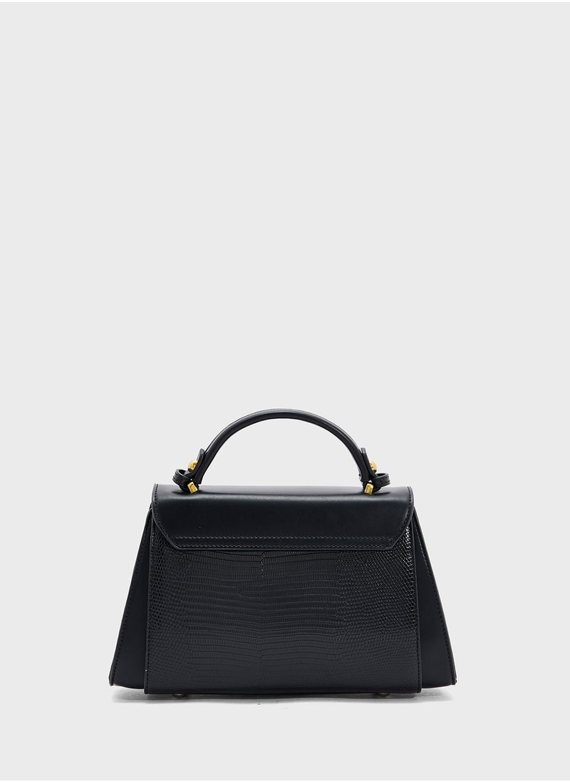 ELLA - Snake Print Panel Satchel Bag - Image 1