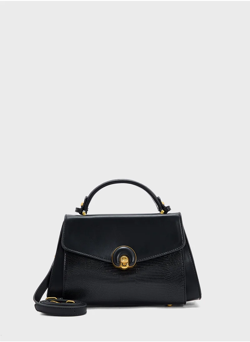 ELLA Snake Print Panel Satchel Bag