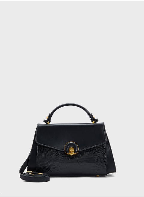 Snake Print Panel Satchel Bag