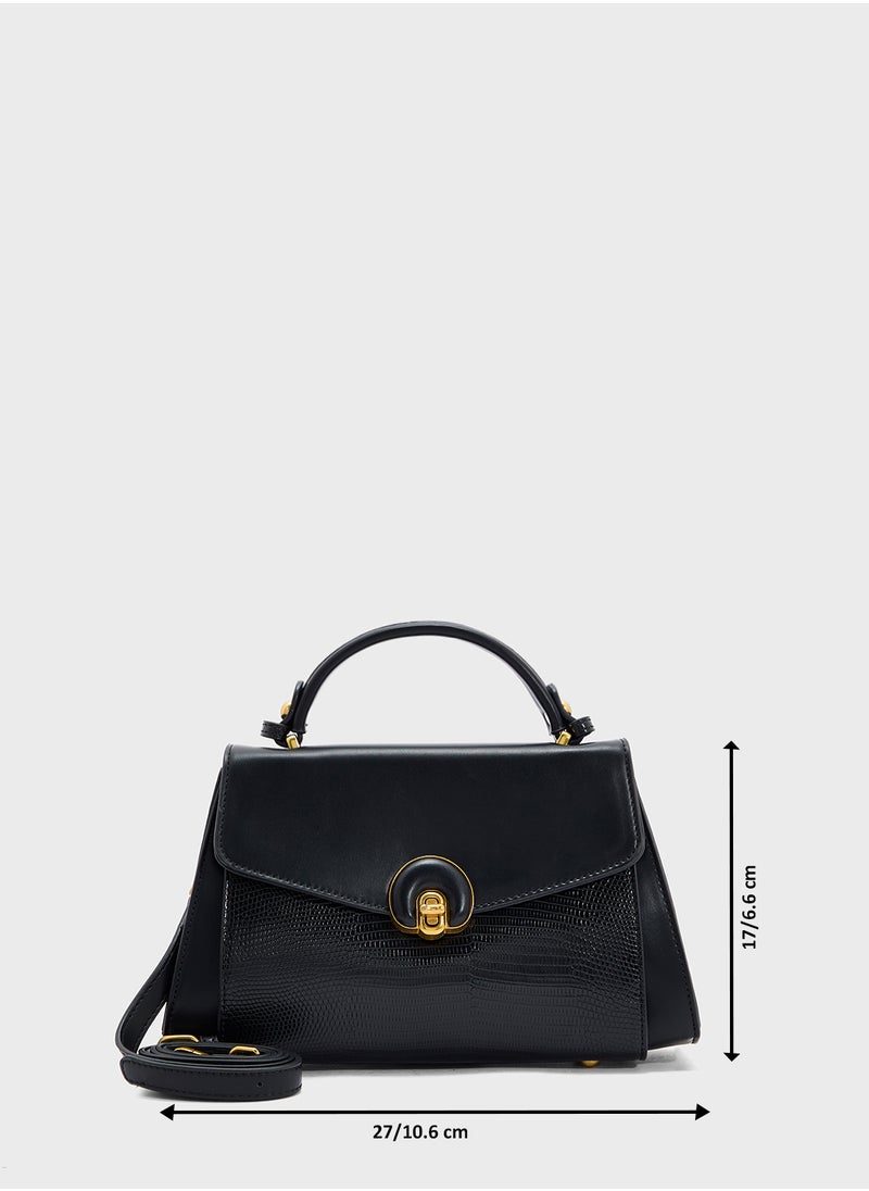 ELLA - Snake Print Panel Satchel Bag - Image 1