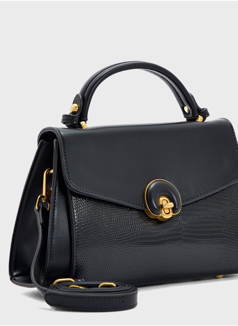 ELLA - Snake Print Panel Satchel Bag - Image 1