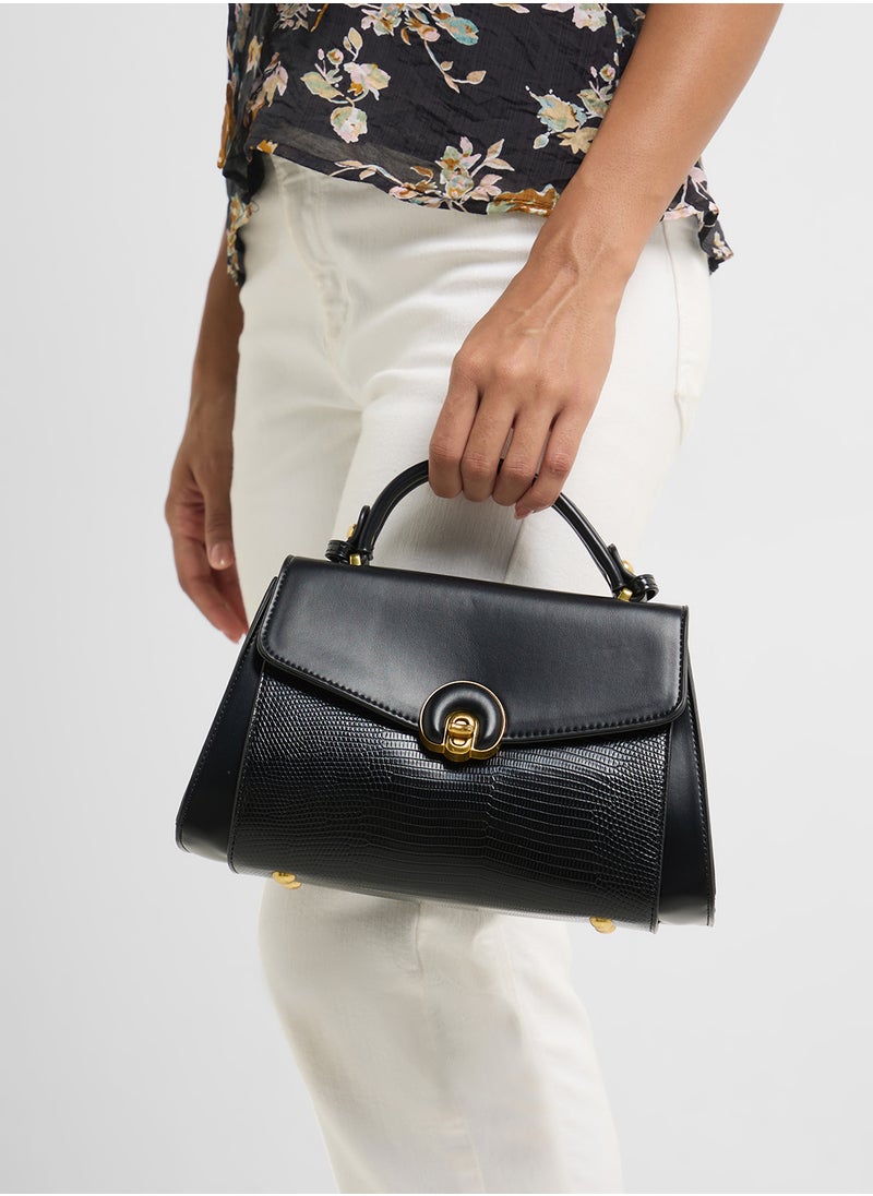ELLA - Snake Print Panel Satchel Bag - Image 1