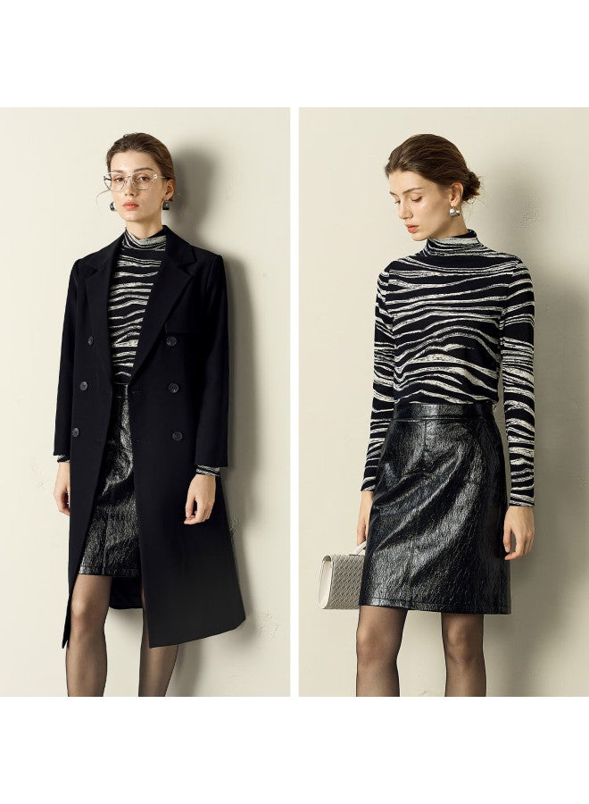 Yanyee Turtleneck Zebra Stripe Knit Sweater Women Autumn Slim Fit Black XL - Image 2