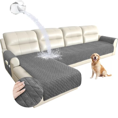 Arfntevss Waterproof L Shape Sectional Couch Covers for Sectional Washable Velvet Sofa Cover for Dogs Pets L Shaped Couch Cushion Protector Non Slip U Shaped Sofa Slipcover Set (Dark Grey, X-Large) - Image 1