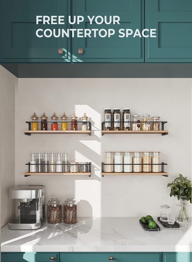 OROPY 2 Pack Spice Rack Wall Mounted, Solid Wood Spice Shelf for Kitchen Wall, Hanging Storage Shelves for Spices, Herbs, Jars, 40x9x7cm-Rustic Brown - Image 2
