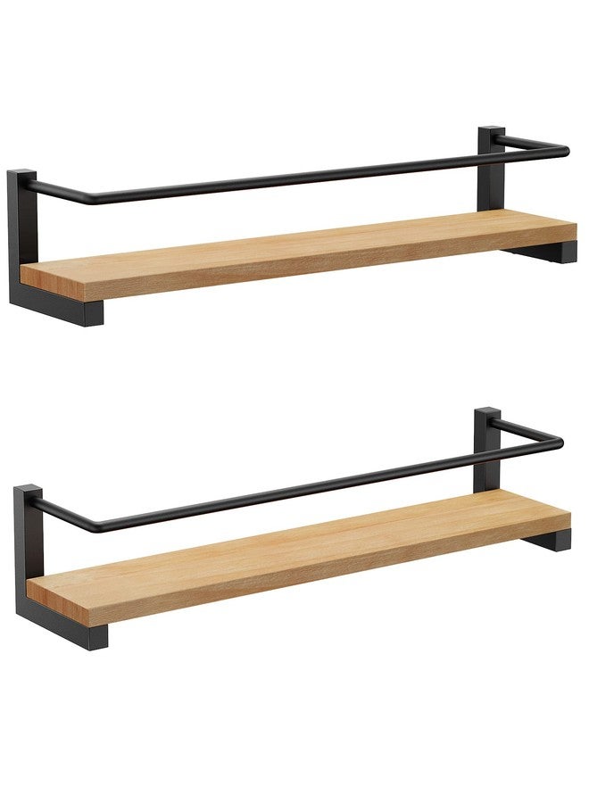 OROPY 2 Pack Spice Rack Wall Mounted, Solid Wood Spice Shelf for Kitchen Wall, Hanging Storage Shelves for Spices, Herbs, Jars, 40x9x7cm-Rustic Brown - Image 1