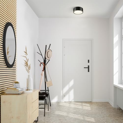 Globe Electric 60304 Edinburg LED Integrated Flush Mount Ceiling Light, Black Iron Finish, Frosted Glass Shade, 18W, 3000 Kelvin, 1100 Lumens, Dimmable 60304 - Image 4