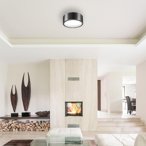 Globe Electric 60304 Edinburg LED Integrated Flush Mount Ceiling Light, Black Iron Finish, Frosted Glass Shade, 18W, 3000 Kelvin, 1100 Lumens, Dimmable 60304 - Image 2