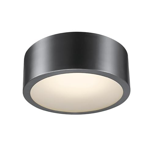 Globe Electric 60304 Edinburg LED Integrated Flush Mount Ceiling Light, Black Iron Finish, Frosted Glass Shade, 18W, 3000 Kelvin, 1100 Lumens, Dimmable 60304 - Image 1