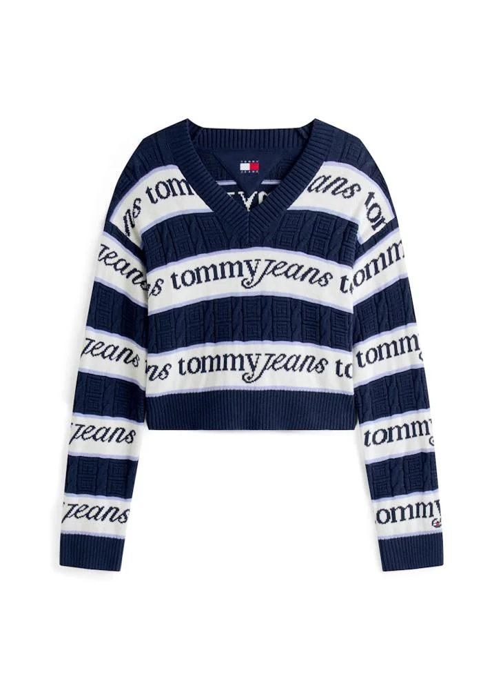 TOMMY JEANS Logo Striped Crew Neck Sweater