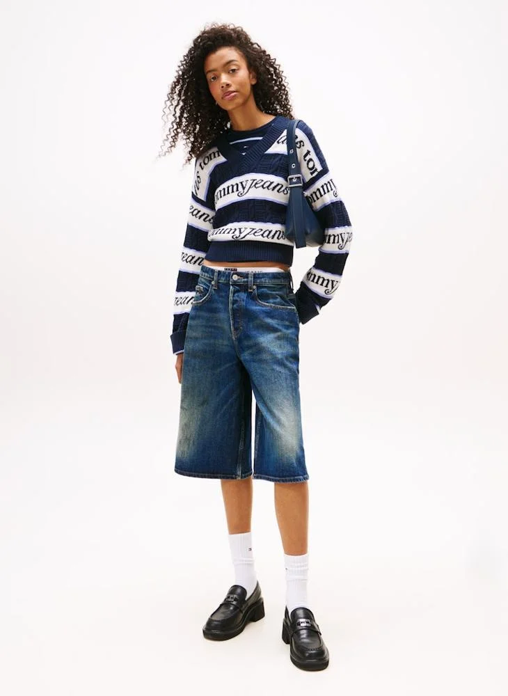 TOMMY JEANS Logo Striped Crew Neck Sweater