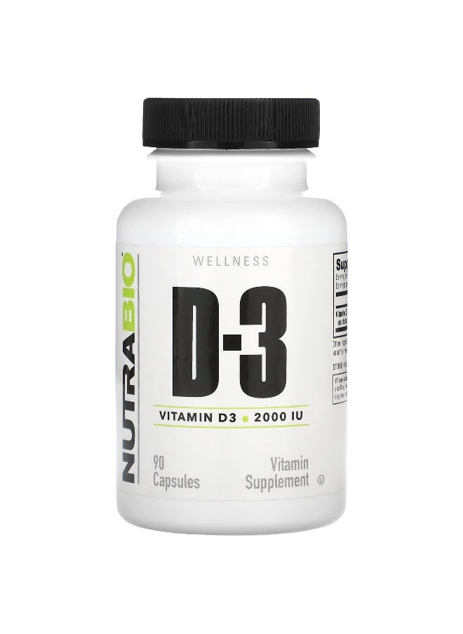 NutraBio NutraBio, Vitamin D-3, 50 mcg (2,000 IU), 90 Capsules  - Image 1