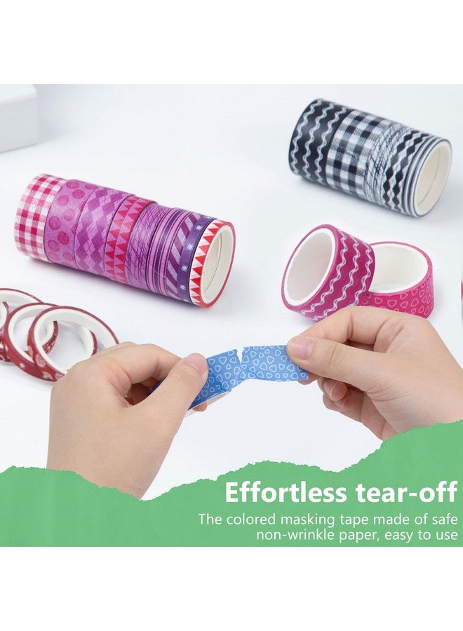 شيندل مجموعة شرائط واشي، 50 لفة من شرائط الحرف اليدوية وشريط الزخرفة وشريط التغطية اللاصق لمستلزمات سجل القصاصات ومجلات الحرف اليدوية بأربعة أحجام مختلفة - Image 4