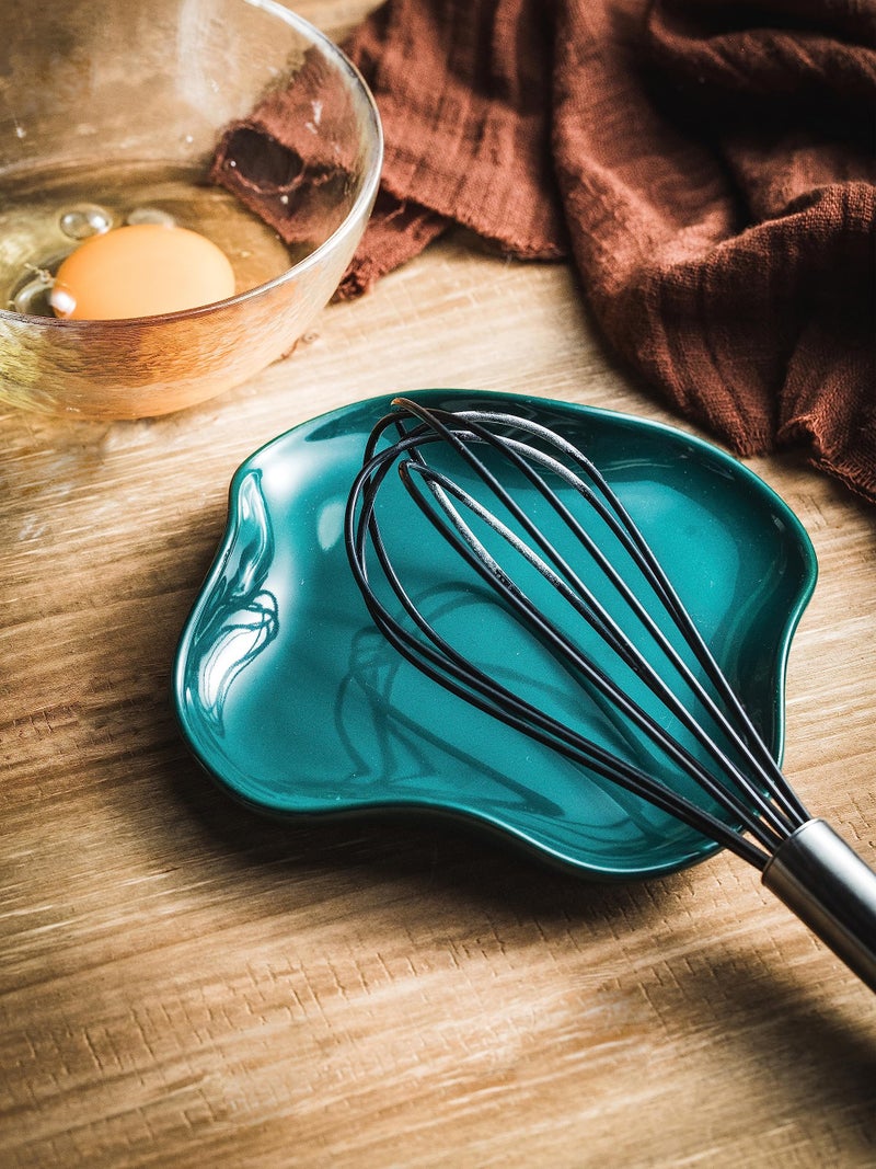 Cormomu Spoon Holder, Ruffled Edge Ceramic Ladle Holder for Stove Top, Modern Kitchen Decor Stove Spoon Holder Cooking Ladle Holder for Multiple Utensils, Christmas Gifts Dark Green - Image 2