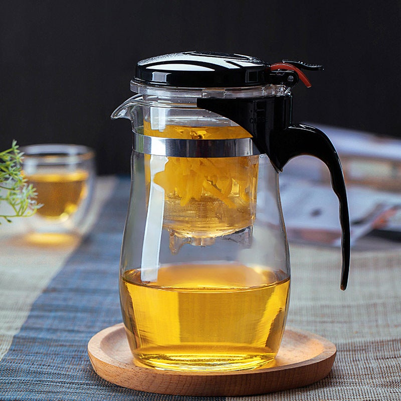 One-Click Tea-Water Separation Elegant Cup, High-Temperature Resistant Tea Set, Press Teapot, Glass Household Elegant Flower Teapot, Tea Brewing Pot - Image 3