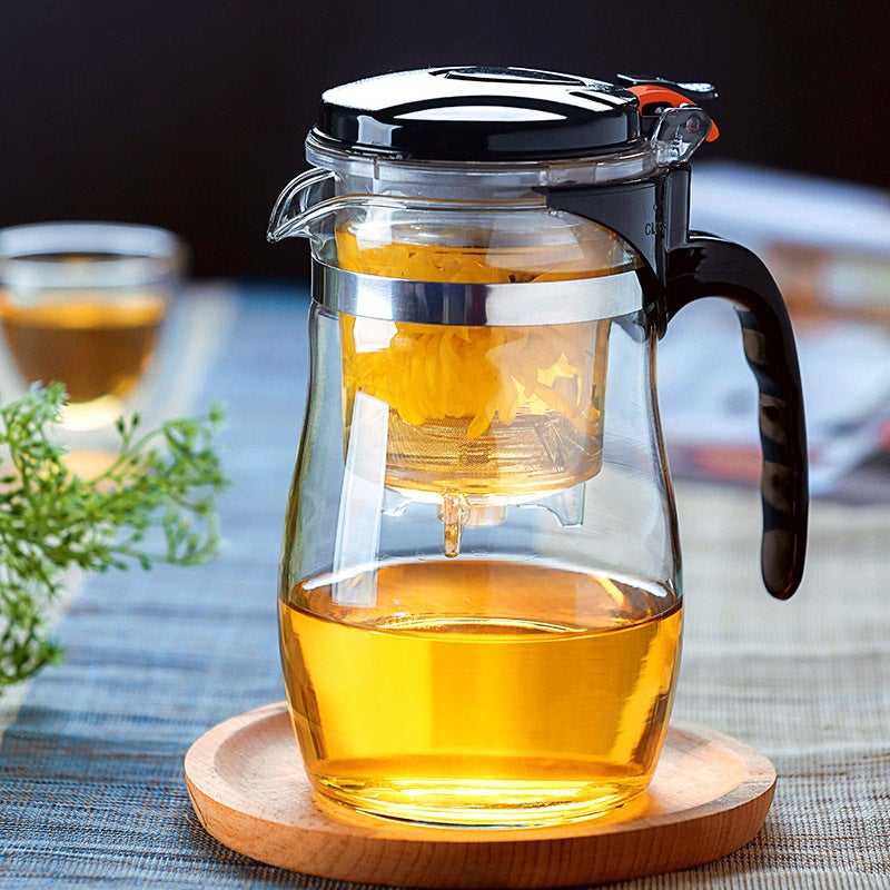 One-Click Tea-Water Separation Elegant Cup, High-Temperature Resistant Tea Set, Press Teapot, Glass Household Elegant Flower Teapot, Tea Brewing Pot - Image 2
