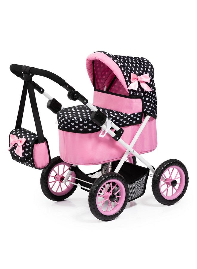 Bayer Design Dolls: Trendy Pram - Hearts Black & Pink - Includes Matching Shoulder Bag, for Dolls Up to 18", Foldable, Kids Pretend Play Toy, Ages 3+ - Image 1