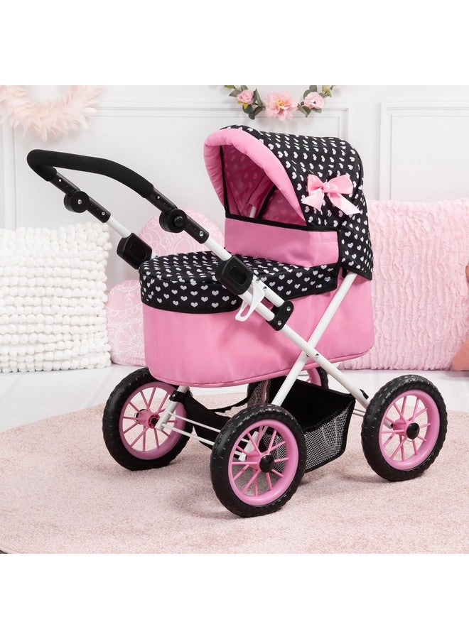 Bayer Design Dolls: Trendy Pram - Hearts Black & Pink - Includes Matching Shoulder Bag, for Dolls Up to 18", Foldable, Kids Pretend Play Toy, Ages 3+ - Image 2
