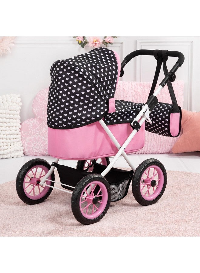 Bayer Design Dolls: Trendy Pram - Hearts Black & Pink - Includes Matching Shoulder Bag, for Dolls Up to 18", Foldable, Kids Pretend Play Toy, Ages 3+ - Image 3