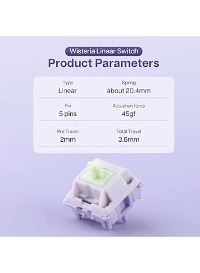 EPOMAKER Wisteria 39gf Linear Mechanical Keyboard Switches Set, 5 Pin Factory Lubed 30 Pieces Switch, with POM PTFE Stem, 20.4mm Spring, Compatible with MX Keycaps for Gaming Keyboard DIY - Image 3