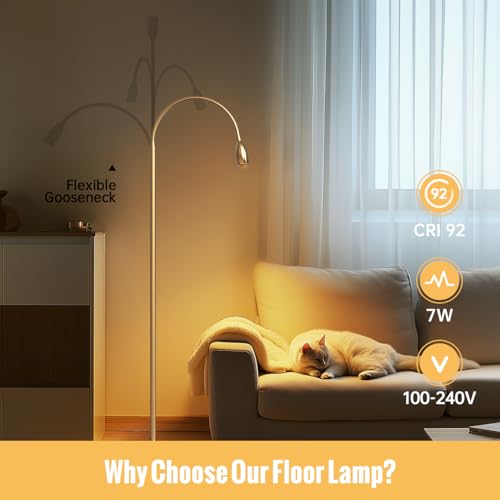 SpeePlant Reading Floor Lamp, 73" Standing Lamp with Dimmable Zoomable LED Spotlight, Adjustable Color Beam and Flexible Gooseneck, Remote & Pedal Control, for Reading Bedroom Crafting (Antique Brass) - Image 5