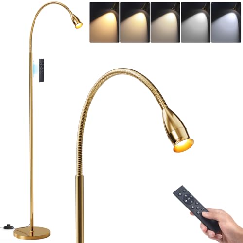 SpeePlant Reading Floor Lamp, 73" Standing Lamp with Dimmable Zoomable LED Spotlight, Adjustable Color Beam and Flexible Gooseneck, Remote & Pedal Control, for Reading Bedroom Crafting (Antique Brass) - Image 1